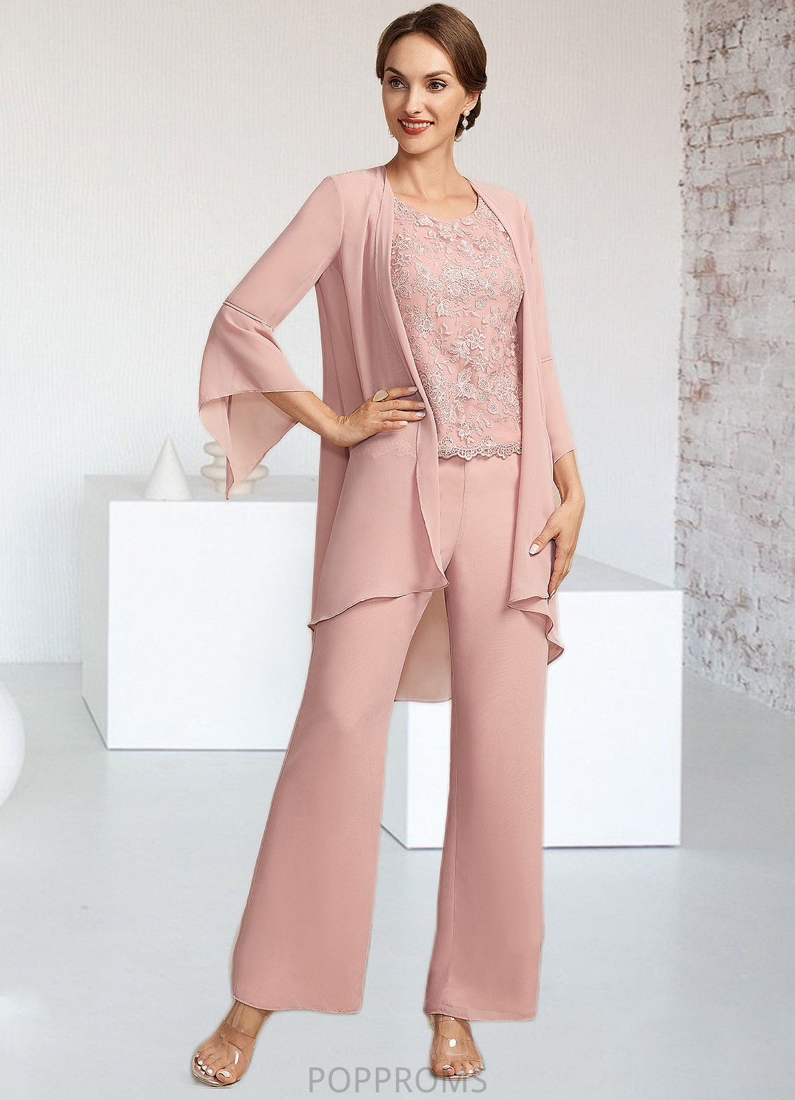 Nellie Jumpsuit/Pantsuit Scoop Neck Ankle-Length Chiffon Lace Mother of the Bride Dress PP6126P0014746