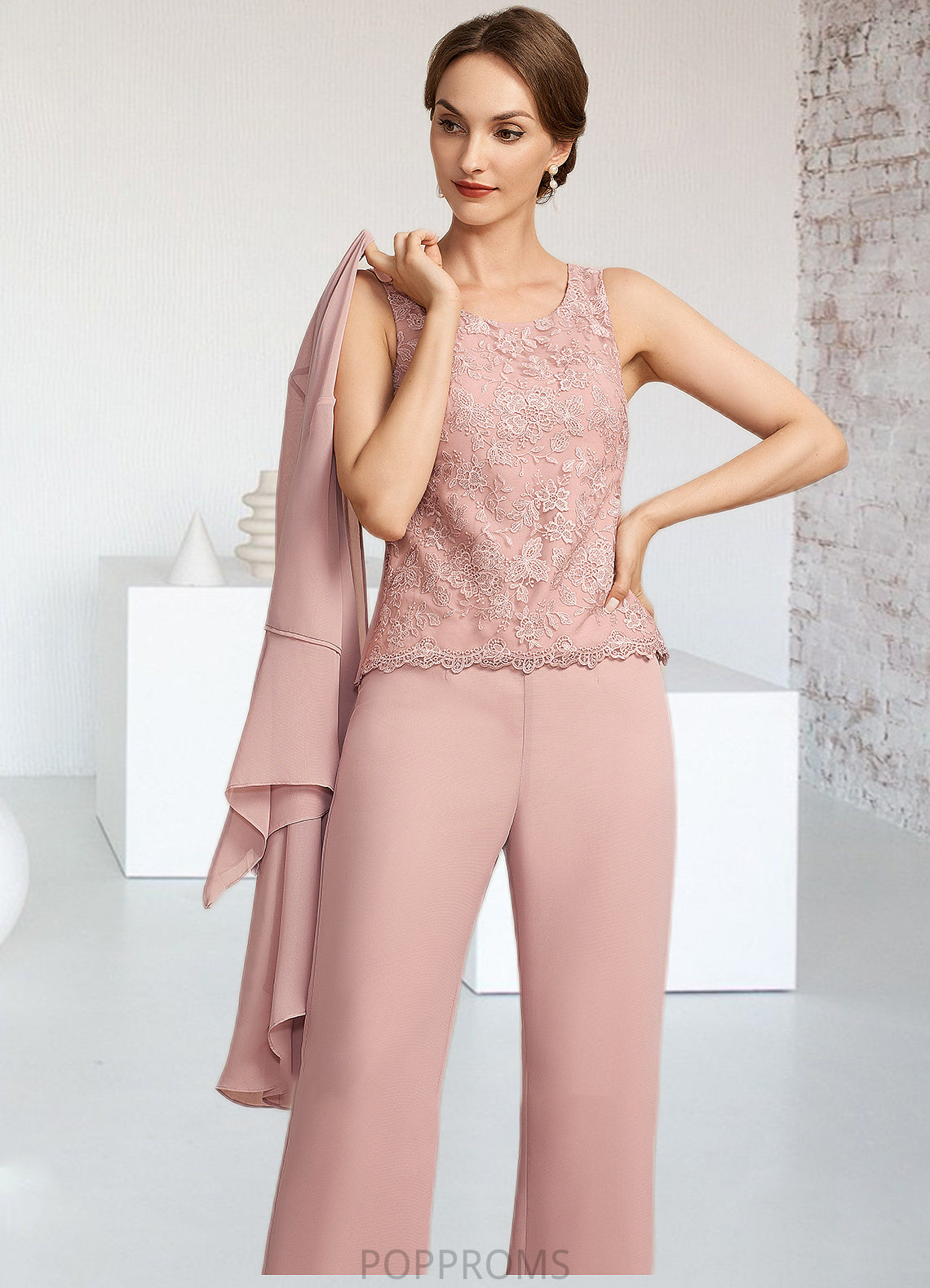 Nellie Jumpsuit/Pantsuit Scoop Neck Ankle-Length Chiffon Lace Mother of the Bride Dress PP6126P0014746