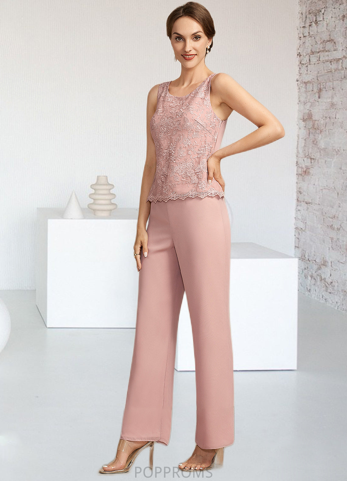 Nellie Jumpsuit/Pantsuit Scoop Neck Ankle-Length Chiffon Lace Mother of the Bride Dress PP6126P0014746