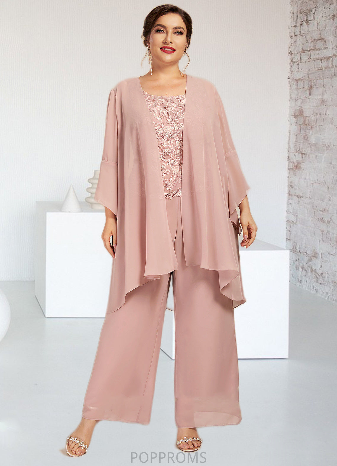 Nellie Jumpsuit/Pantsuit Scoop Neck Ankle-Length Chiffon Lace Mother of the Bride Dress PP6126P0014746