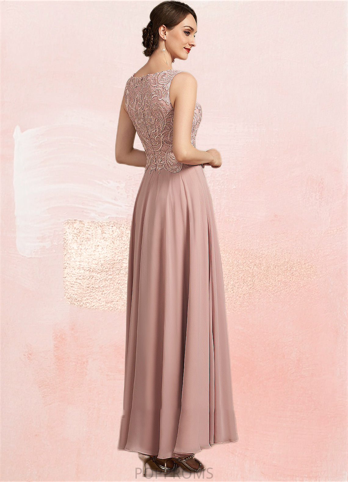 Cristal A-Line Scoop Neck Ankle-Length Chiffon Lace Mother of the Bride Dress PP6126P0014747