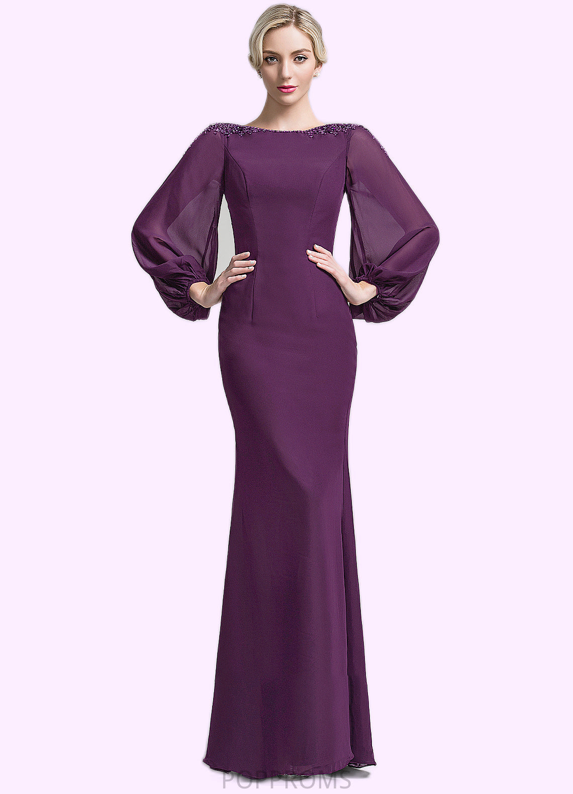 Kennedy Trumpet/Mermaid Scoop Neck Floor-Length Chiffon Mother of the Bride Dress With Beading Sequins PP6126P0014748