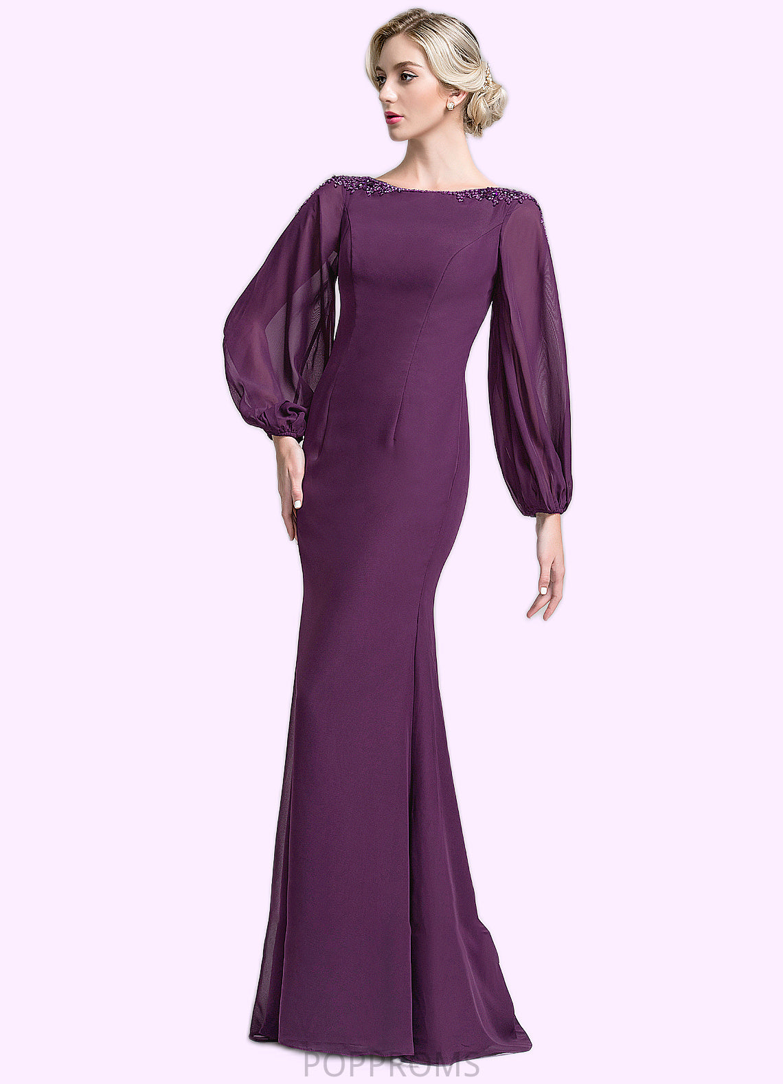 Kennedy Trumpet/Mermaid Scoop Neck Floor-Length Chiffon Mother of the Bride Dress With Beading Sequins PP6126P0014748