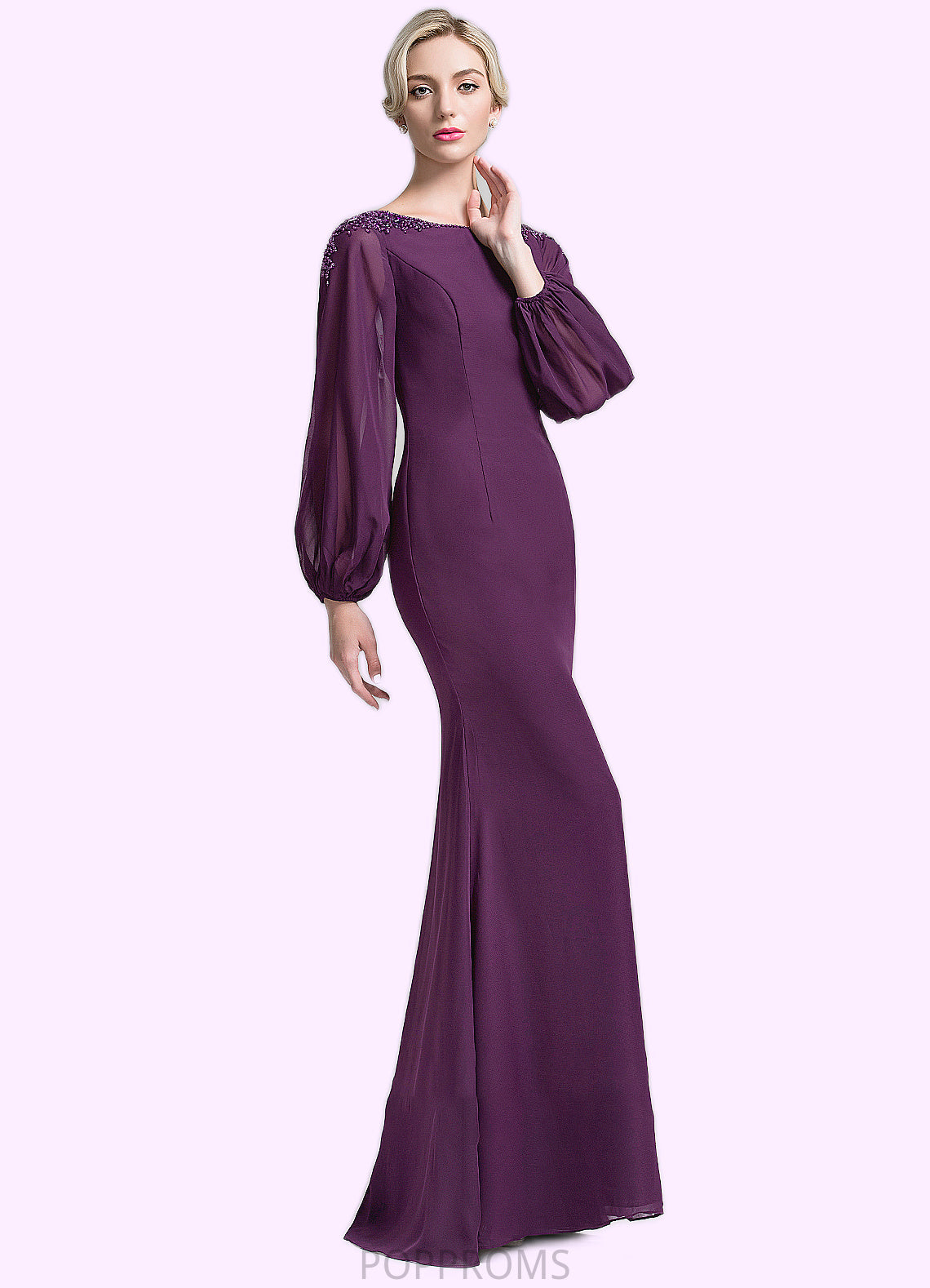 Kennedy Trumpet/Mermaid Scoop Neck Floor-Length Chiffon Mother of the Bride Dress With Beading Sequins PP6126P0014748