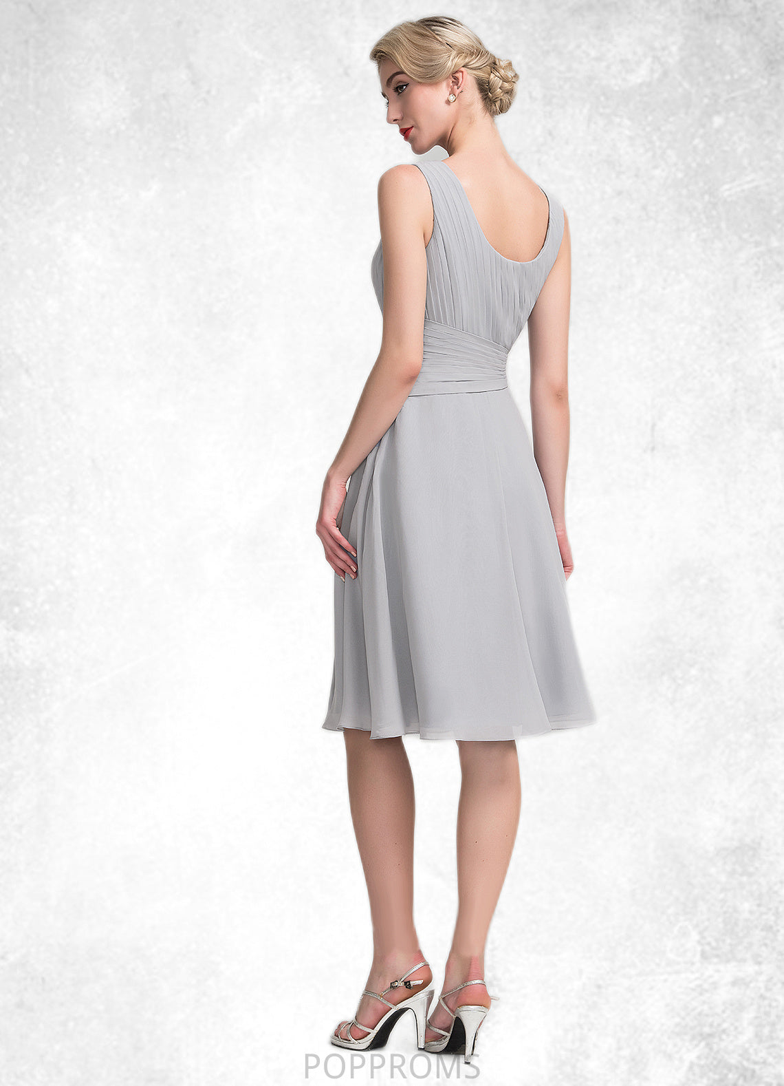 Bella A-Line Scoop Neck Knee-Length Chiffon Mother of the Bride Dress With Beading Cascading Ruffles PP6126P0014751