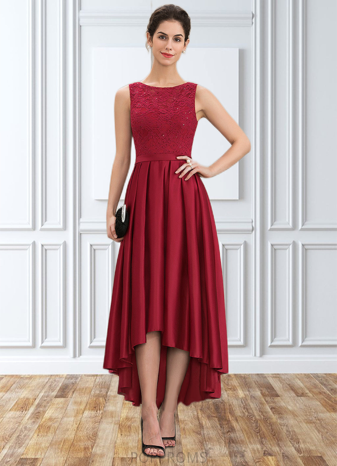 Gina A-Line Scoop Neck Asymmetrical Satin Lace Mother of the Bride Dress With Sequins PP6126P0014752