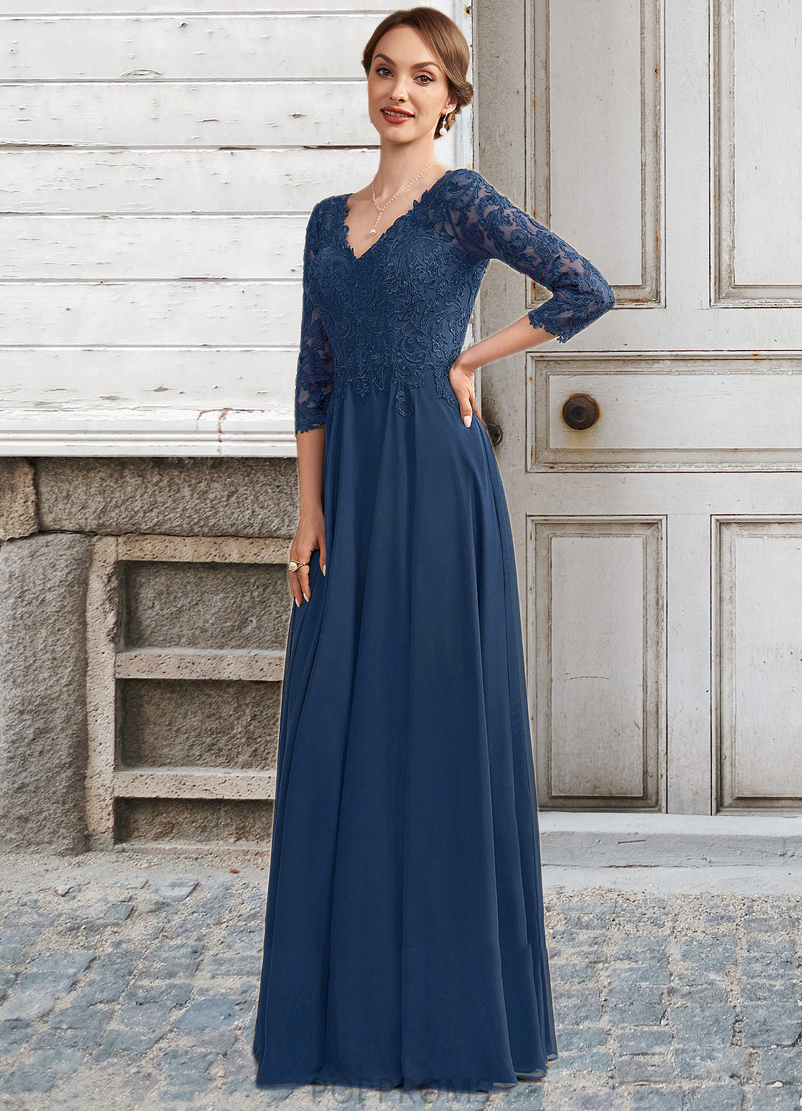 Nan A-Line V-neck Floor-Length Chiffon Lace Mother of the Bride Dress PP6126P0014753