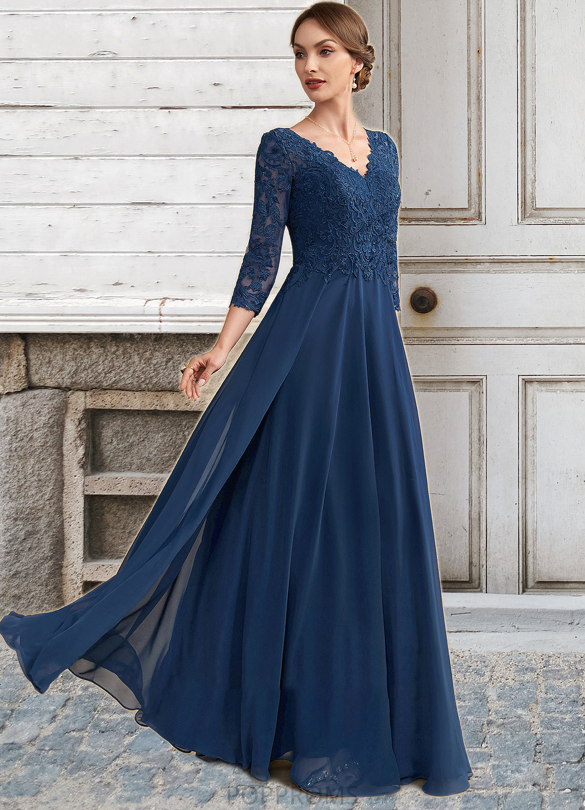 Nan A-Line V-neck Floor-Length Chiffon Lace Mother of the Bride Dress PP6126P0014753