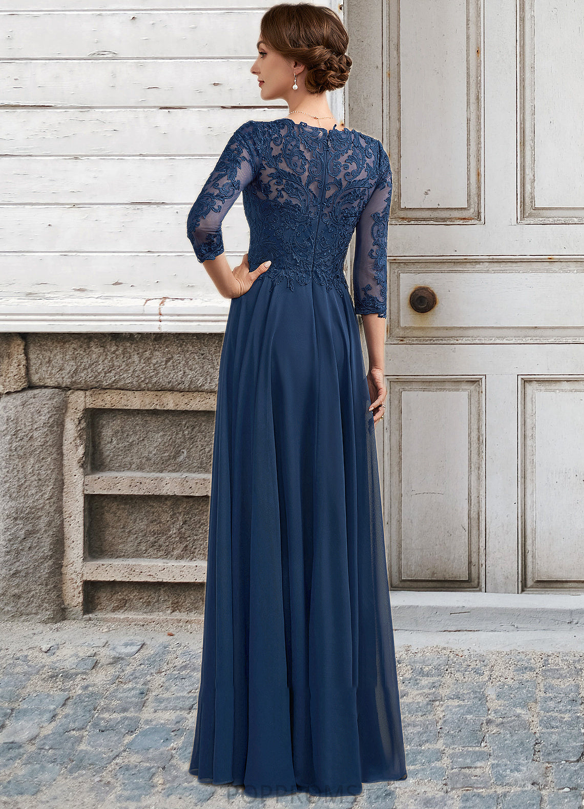 Nan A-Line V-neck Floor-Length Chiffon Lace Mother of the Bride Dress PP6126P0014753