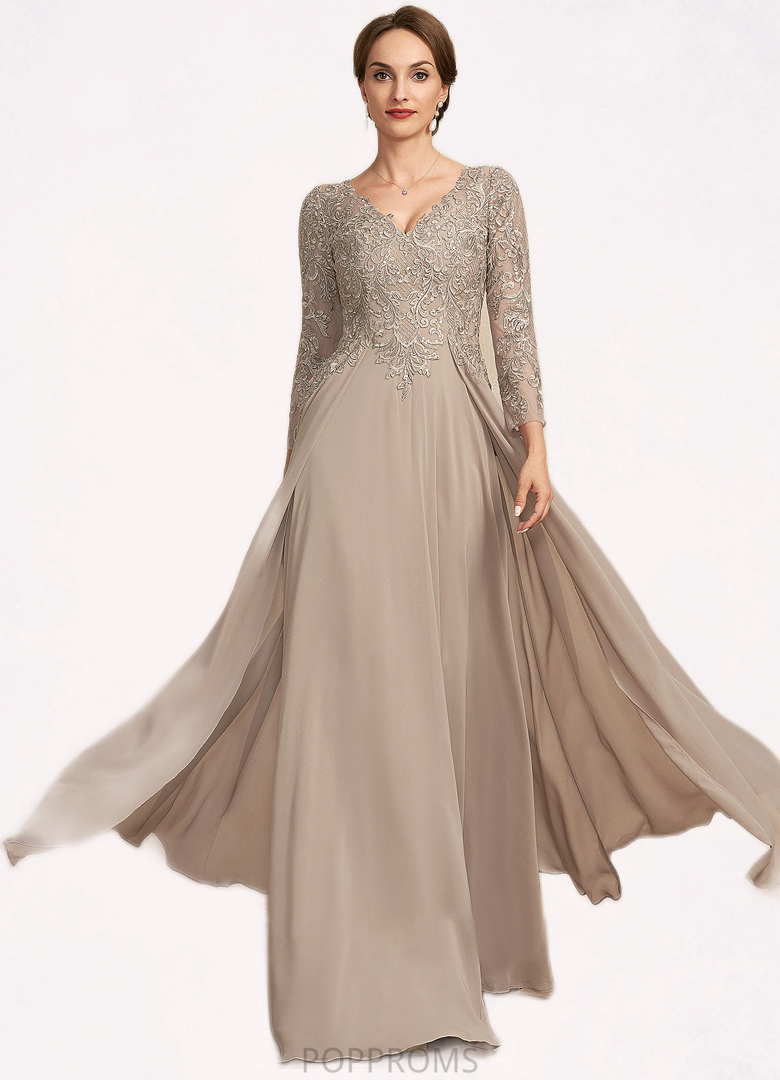 Audrina A-Line V-neck Floor-Length Chiffon Lace Mother of the Bride Dress PP6126P0014754