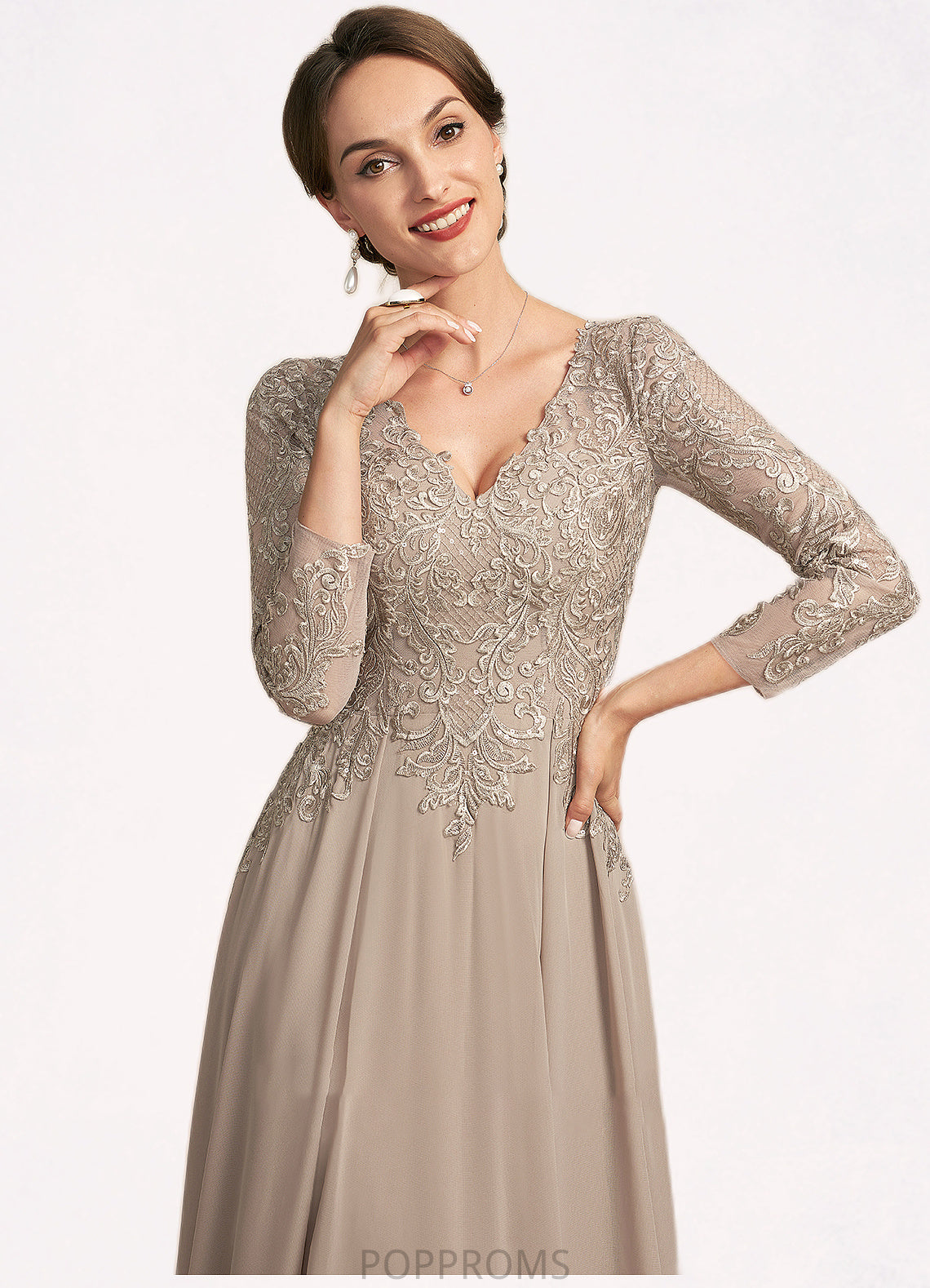 Audrina A-Line V-neck Floor-Length Chiffon Lace Mother of the Bride Dress PP6126P0014754