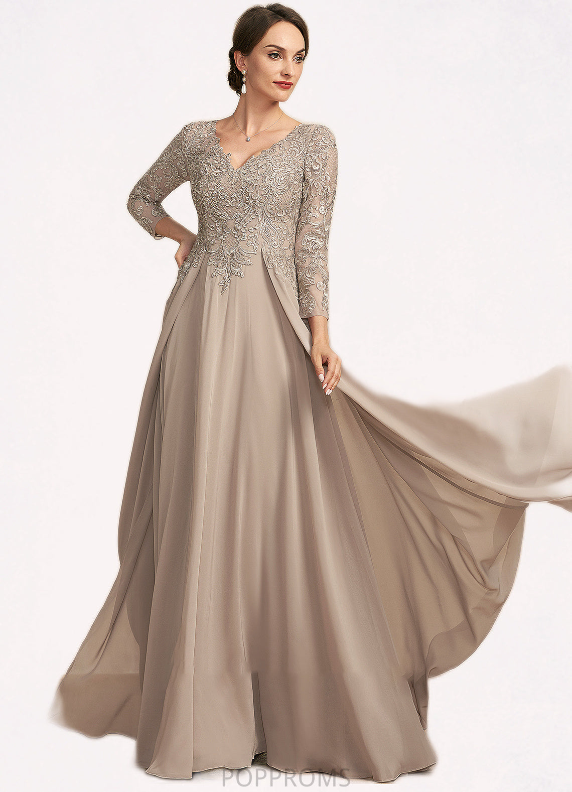 Audrina A-Line V-neck Floor-Length Chiffon Lace Mother of the Bride Dress PP6126P0014754