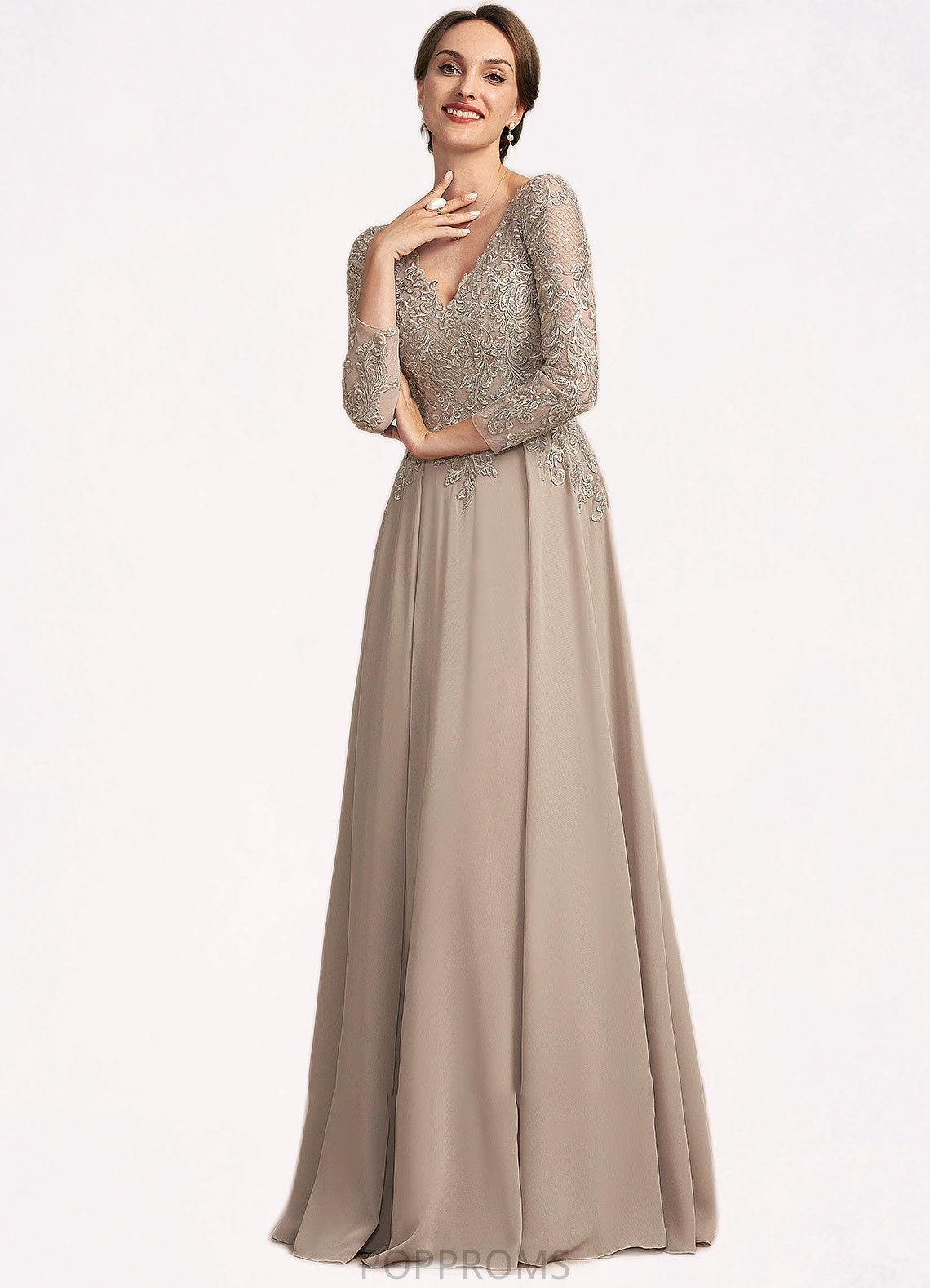 Audrina A-Line V-neck Floor-Length Chiffon Lace Mother of the Bride Dress PP6126P0014754