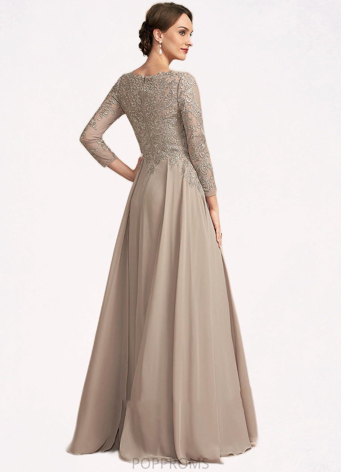 Audrina A-Line V-neck Floor-Length Chiffon Lace Mother of the Bride Dress PP6126P0014754