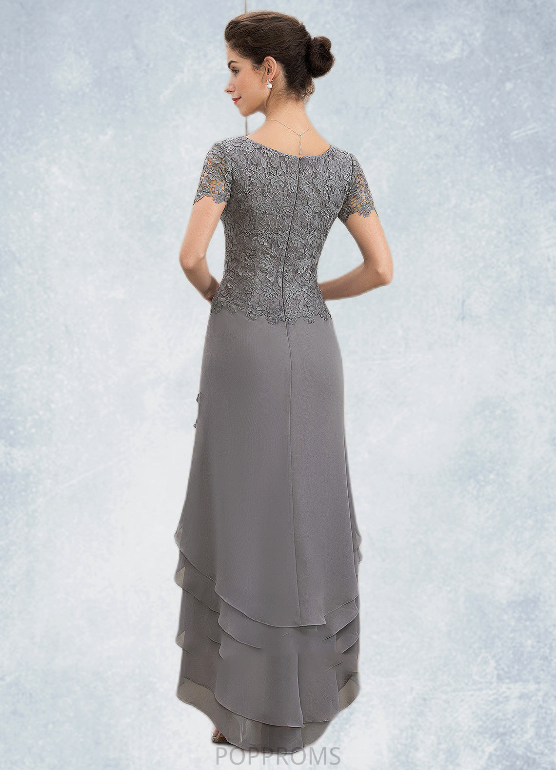 Rayne A-Line Scoop Neck Asymmetrical Chiffon Lace Mother of the Bride Dress With Cascading Ruffles PP6126P0014757