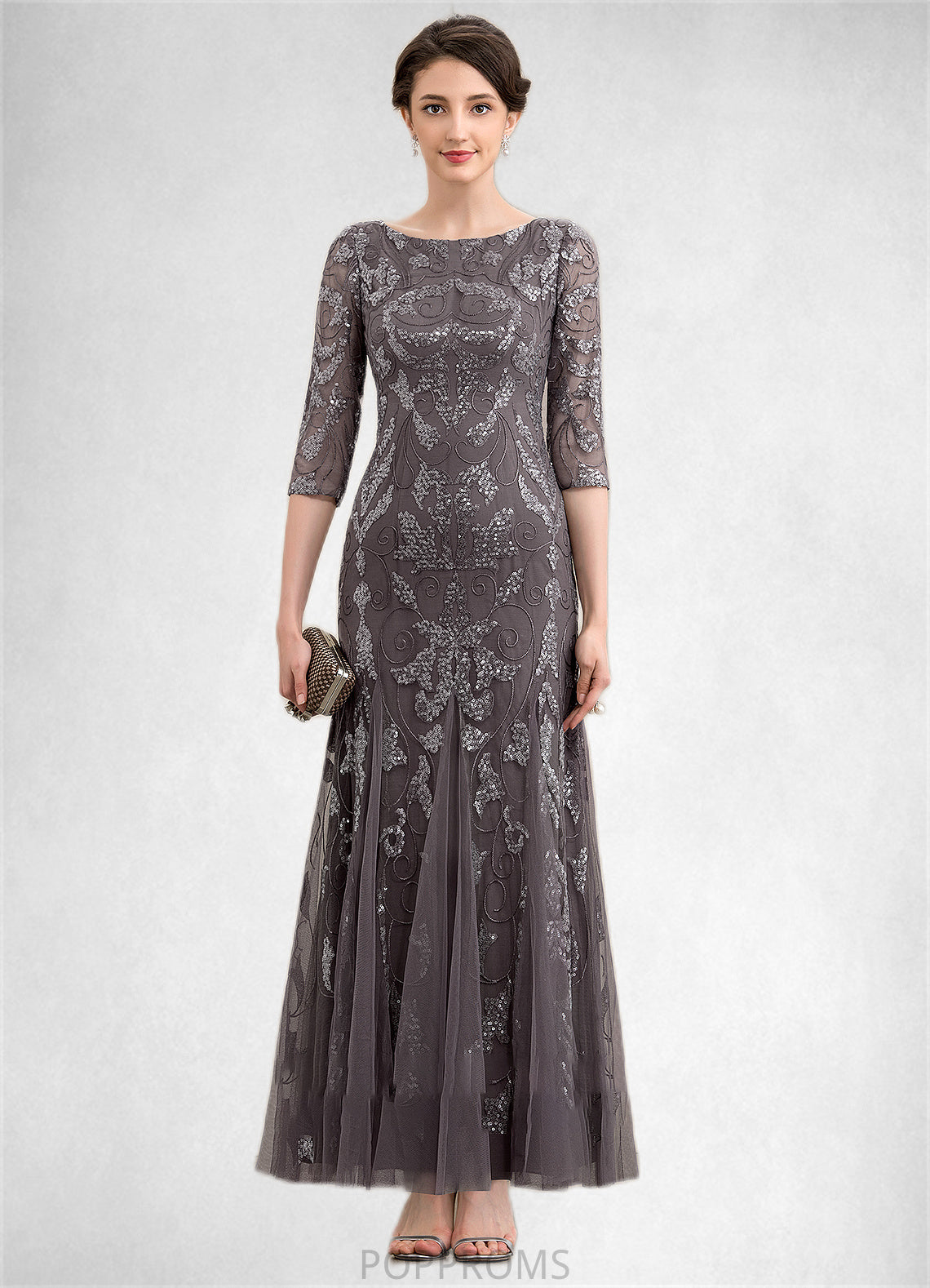 Iris Sheath/Column Scoop Neck Ankle-Length Tulle Sequined Mother of the Bride Dress PP6126P0014758