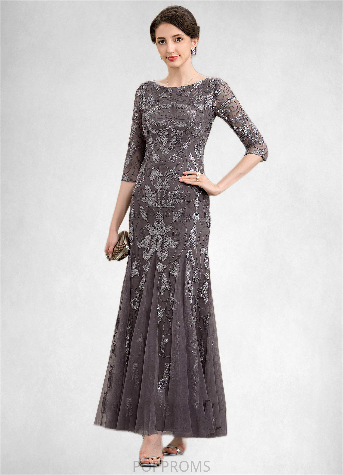 Iris Sheath/Column Scoop Neck Ankle-Length Tulle Sequined Mother of the Bride Dress PP6126P0014758