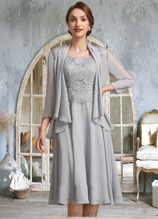 Nadine A-Line Square Neckline Knee-Length Chiffon Lace Mother of the Bride Dress PP6126P0014759