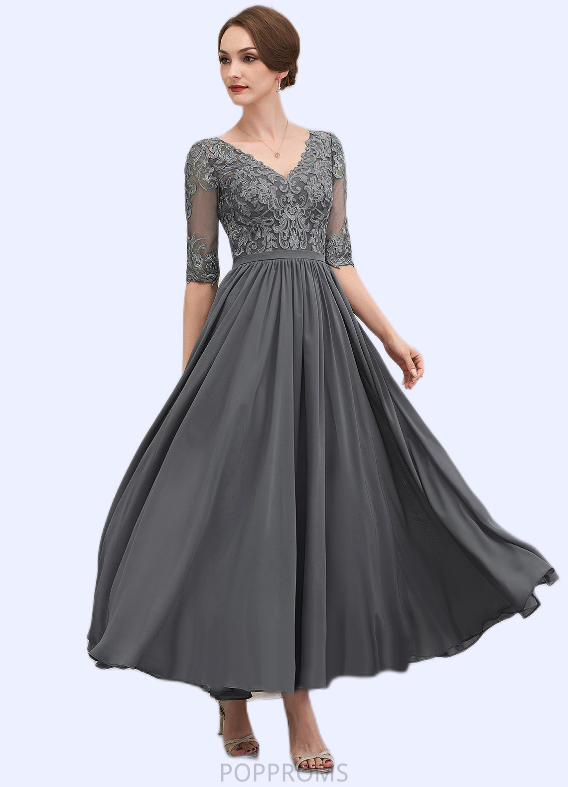 Yasmine A-line V-Neck Ankle-Length Chiffon Lace Mother of the Bride Dress PP6126P0014760