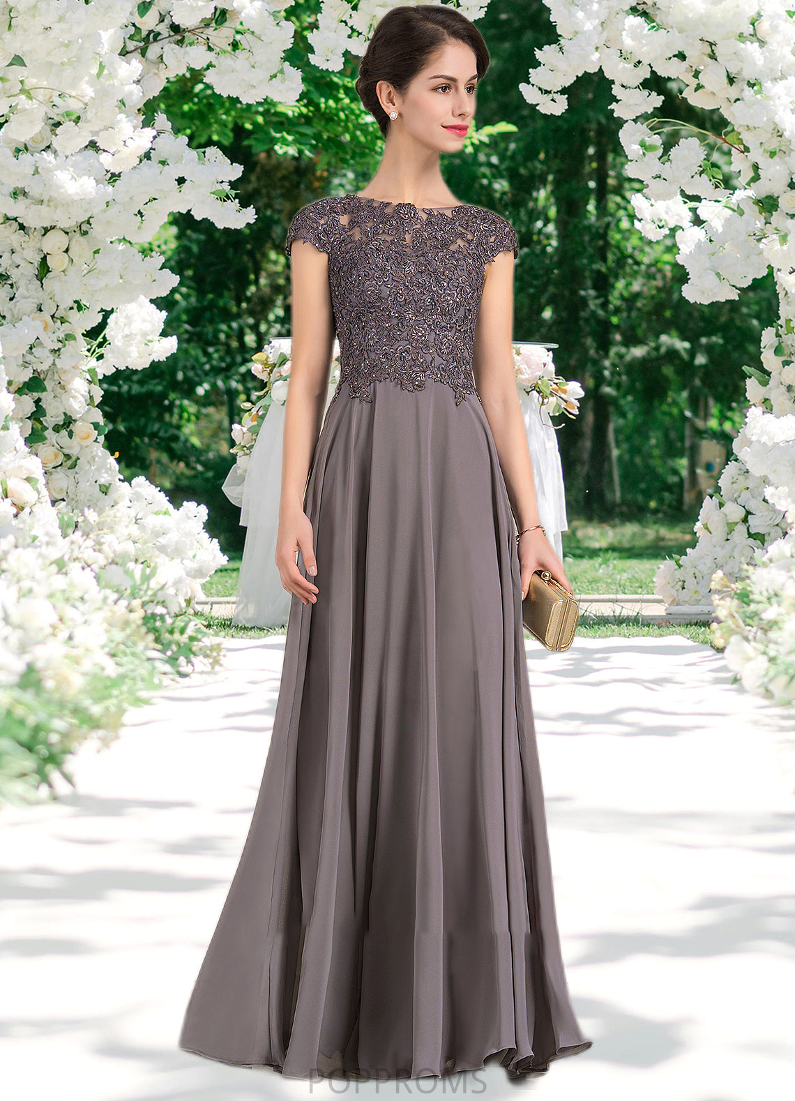 Cora A-Line Scoop Neck Floor-Length Chiffon Lace Mother of the Bride Dress With Beading PP6126P0014761