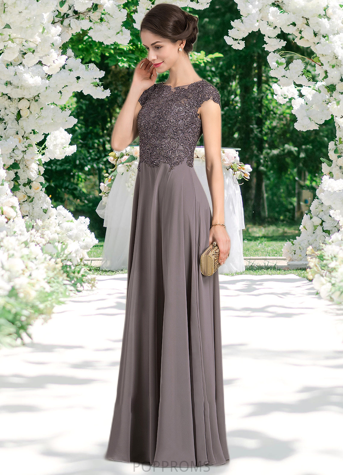 Cora A-Line Scoop Neck Floor-Length Chiffon Lace Mother of the Bride Dress With Beading PP6126P0014761