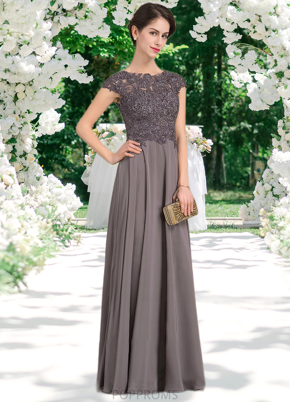 Cora A-Line Scoop Neck Floor-Length Chiffon Lace Mother of the Bride Dress With Beading PP6126P0014761