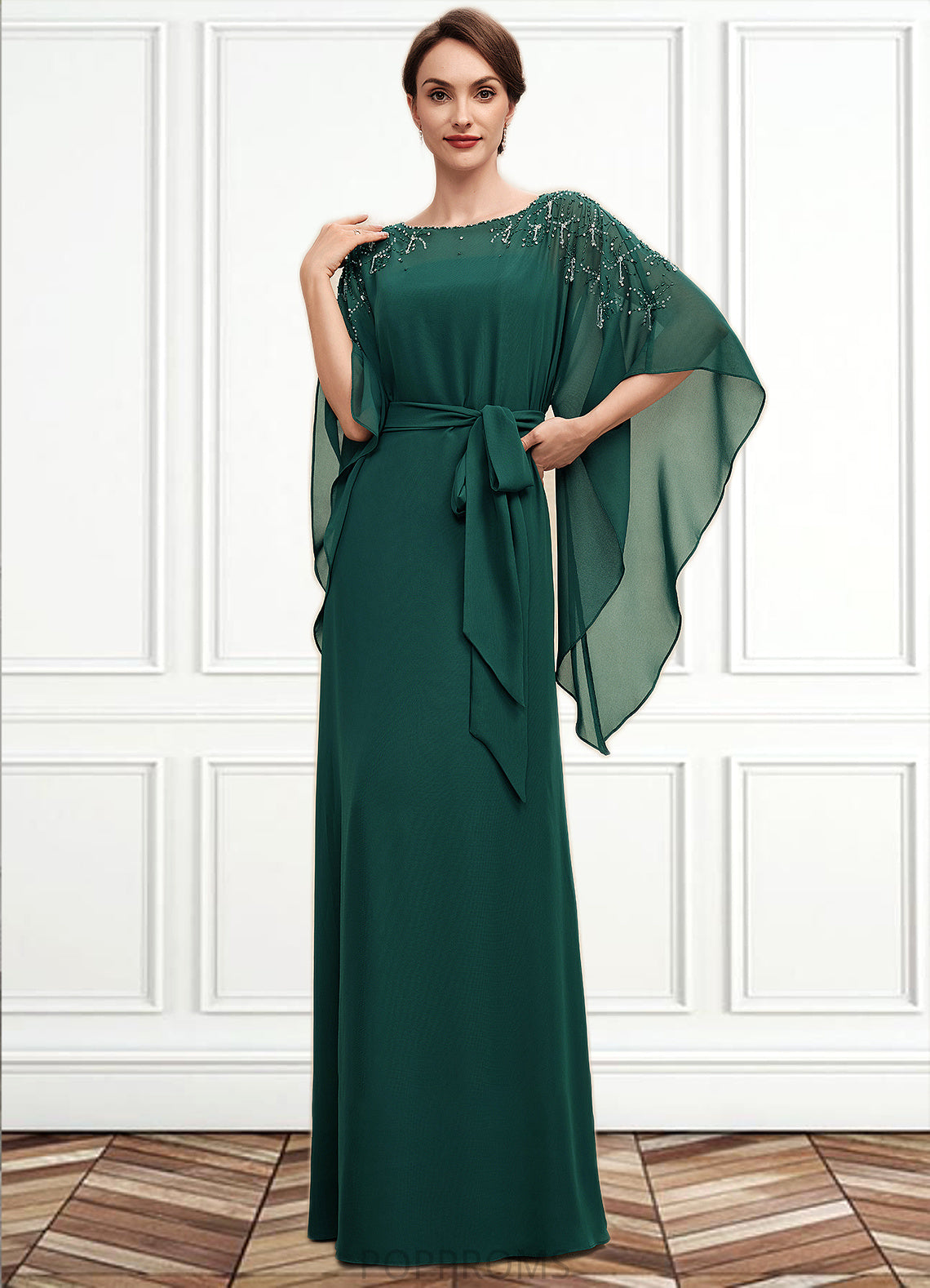 Christina A-Line Scoop Neck Floor-Length Chiffon Mother of the Bride Dress With Beading Bow(s) PP6126P0014763