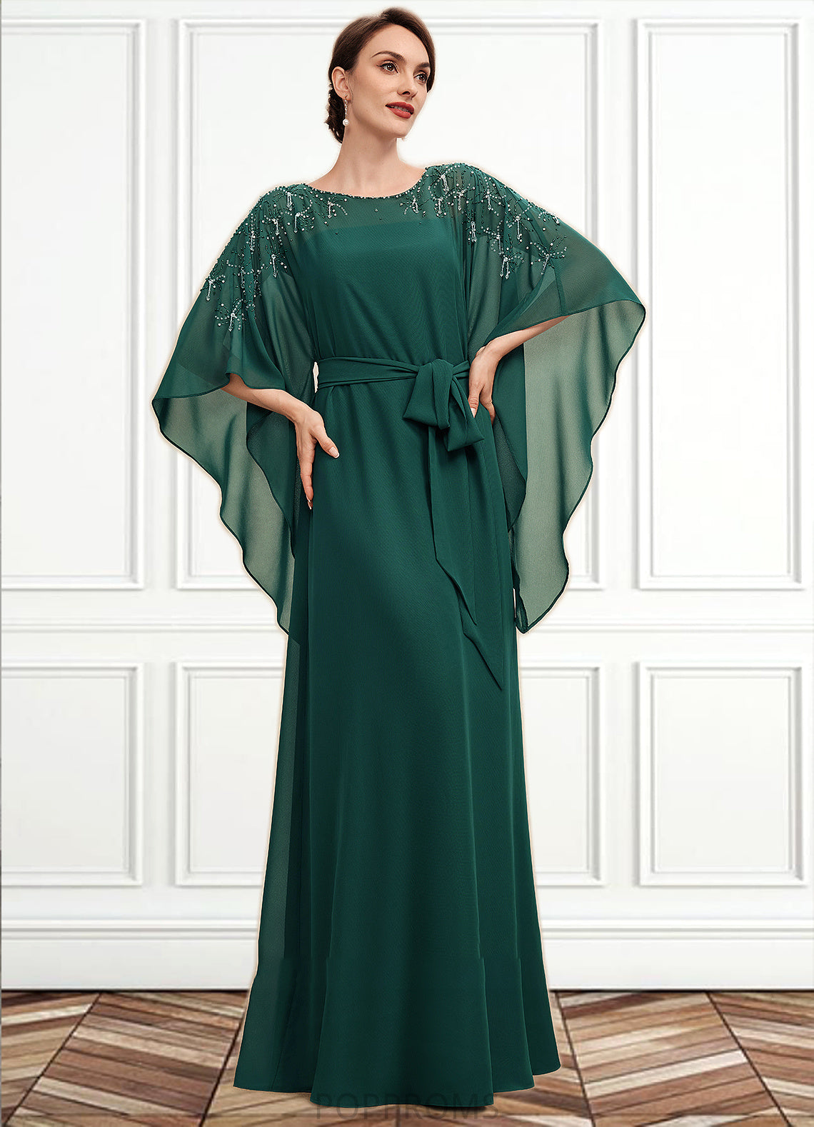 Christina A-Line Scoop Neck Floor-Length Chiffon Mother of the Bride Dress With Beading Bow(s) PP6126P0014763