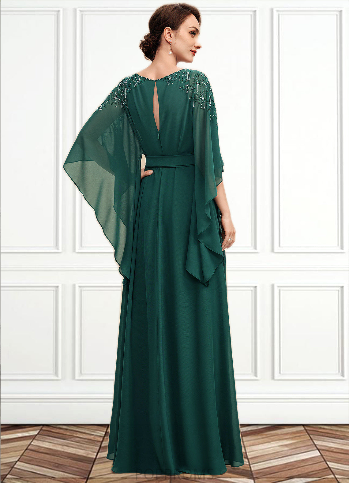 Christina A-Line Scoop Neck Floor-Length Chiffon Mother of the Bride Dress With Beading Bow(s) PP6126P0014763