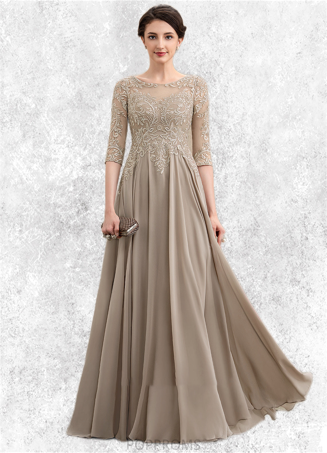 Sophia A-Line Scoop Neck Floor-Length Chiffon Lace Mother of the Bride Dress With Sequins PP6126P0014764