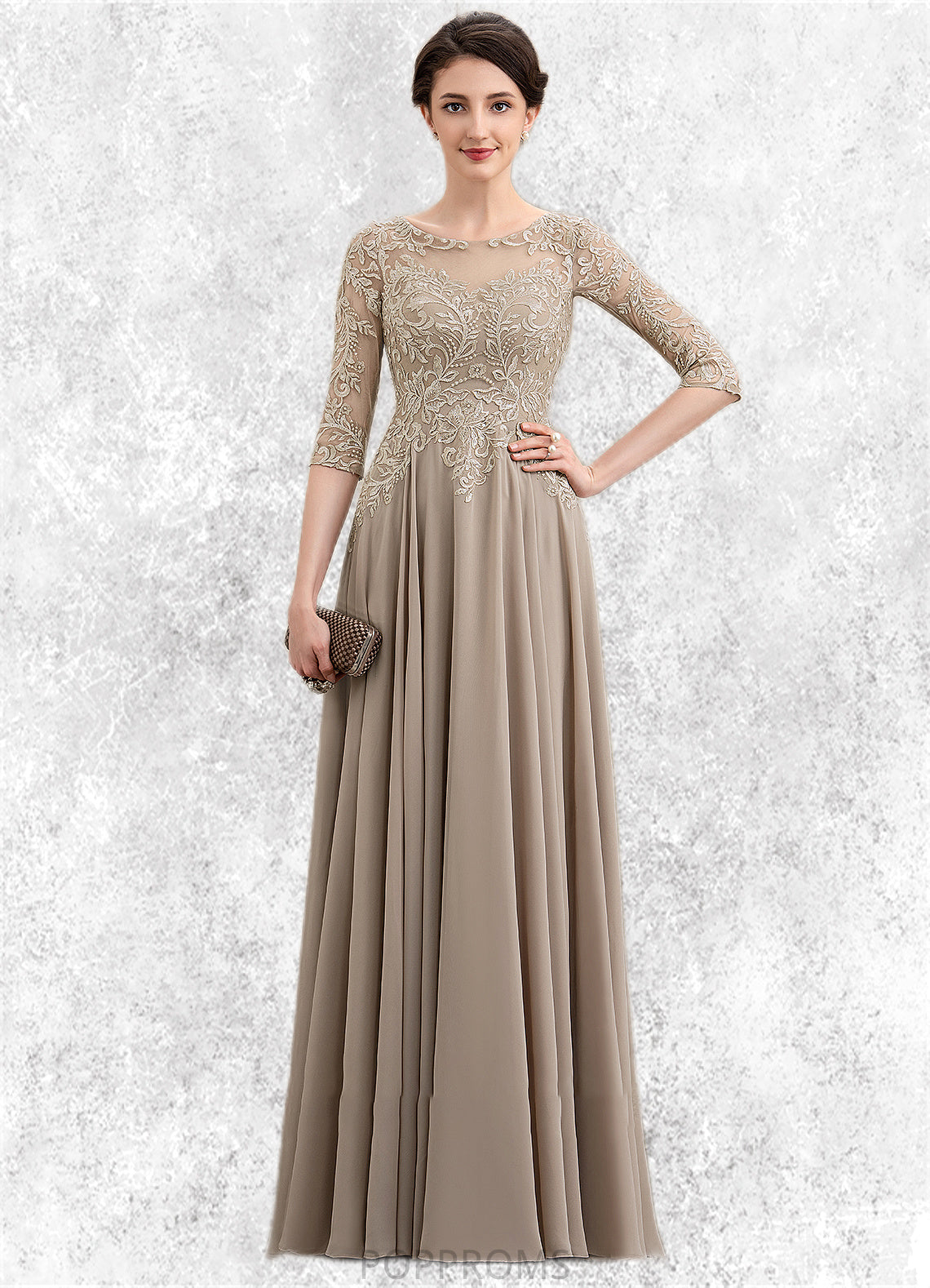 Sophia A-Line Scoop Neck Floor-Length Chiffon Lace Mother of the Bride Dress With Sequins PP6126P0014764