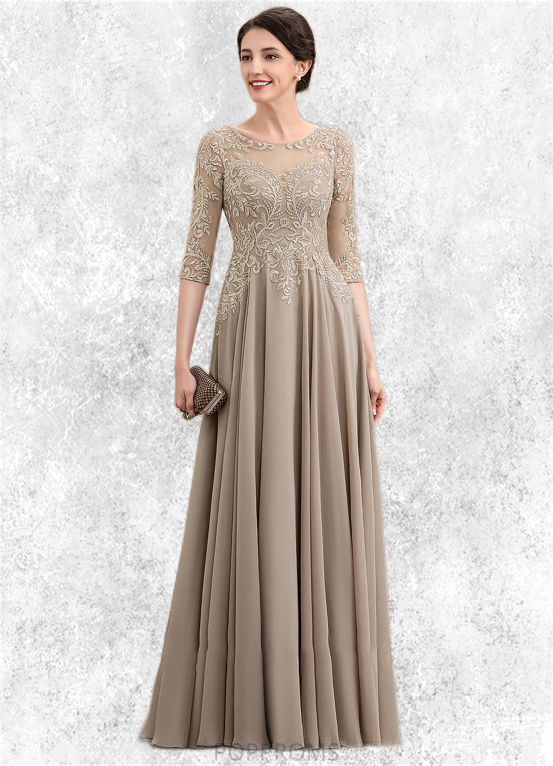 Sophia A-Line Scoop Neck Floor-Length Chiffon Lace Mother of the Bride Dress With Sequins PP6126P0014764