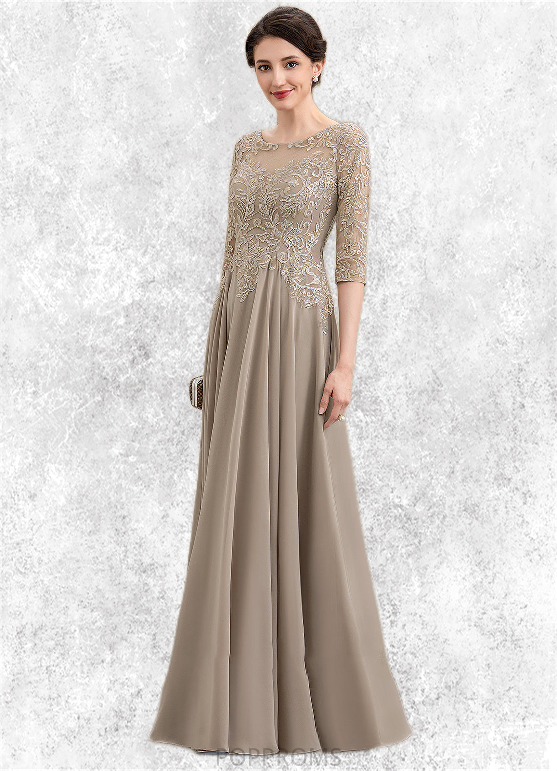 Sophia A-Line Scoop Neck Floor-Length Chiffon Lace Mother of the Bride Dress With Sequins PP6126P0014764