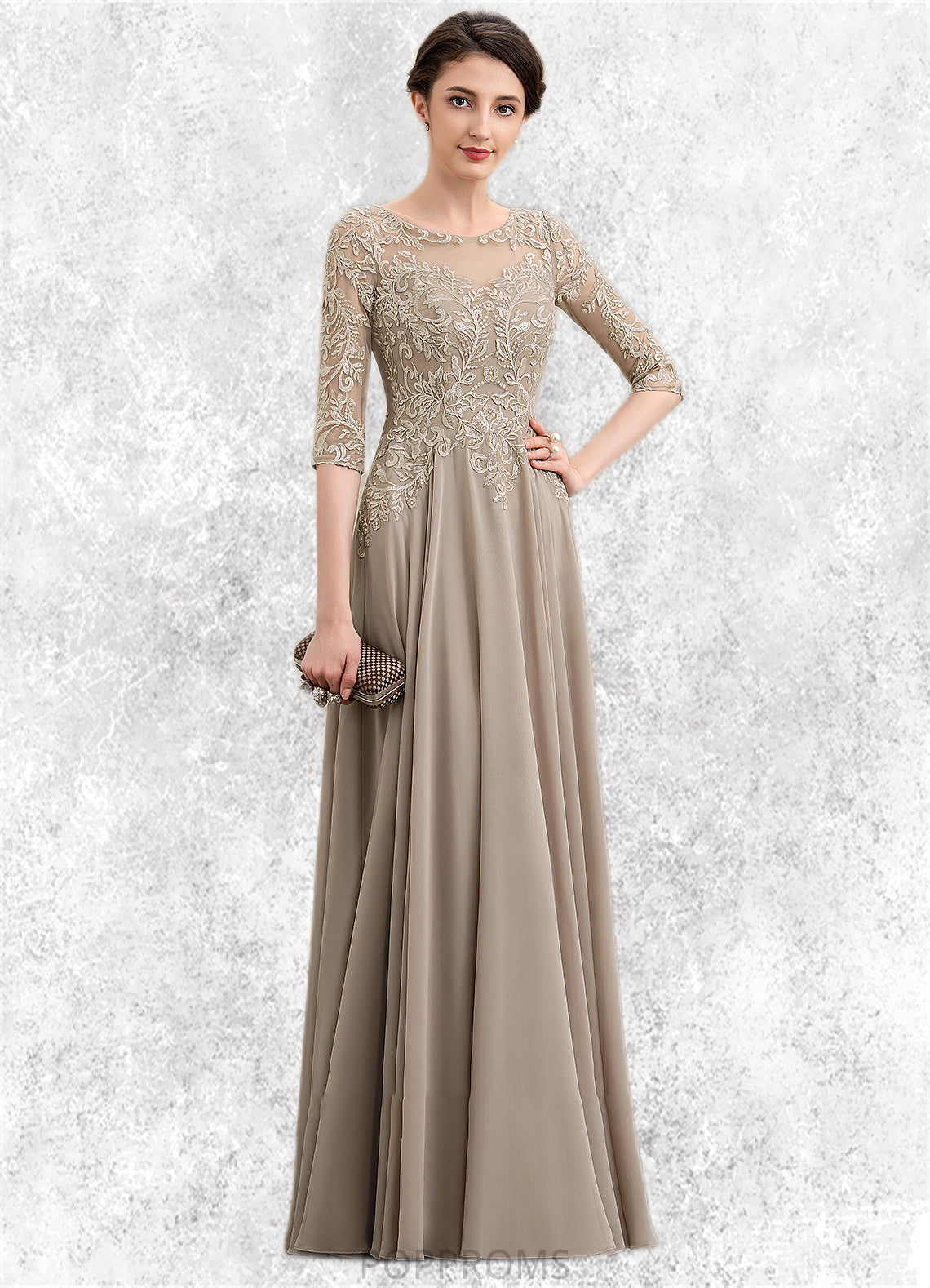 Sophia A-Line Scoop Neck Floor-Length Chiffon Lace Mother of the Bride Dress With Sequins PP6126P0014764