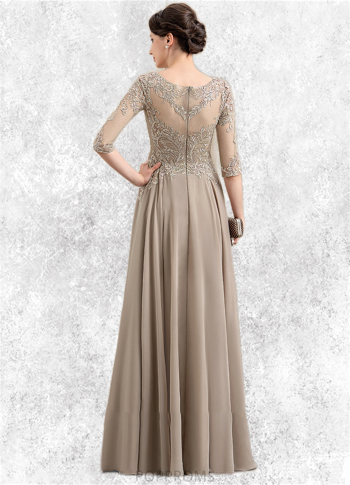 Sophia A-Line Scoop Neck Floor-Length Chiffon Lace Mother of the Bride Dress With Sequins PP6126P0014764