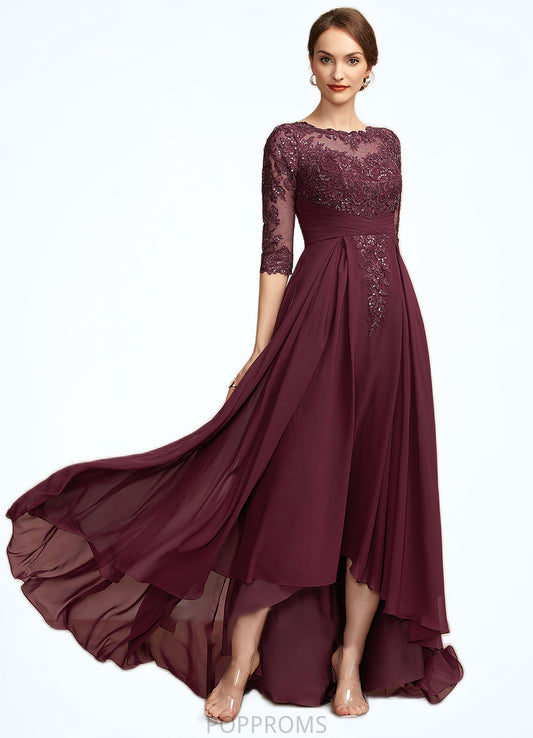 Carlie A-Line Scoop Neck Asymmetrical Chiffon Lace Mother of the Bride Dress With Ruffle Sequins PP6126P0014765