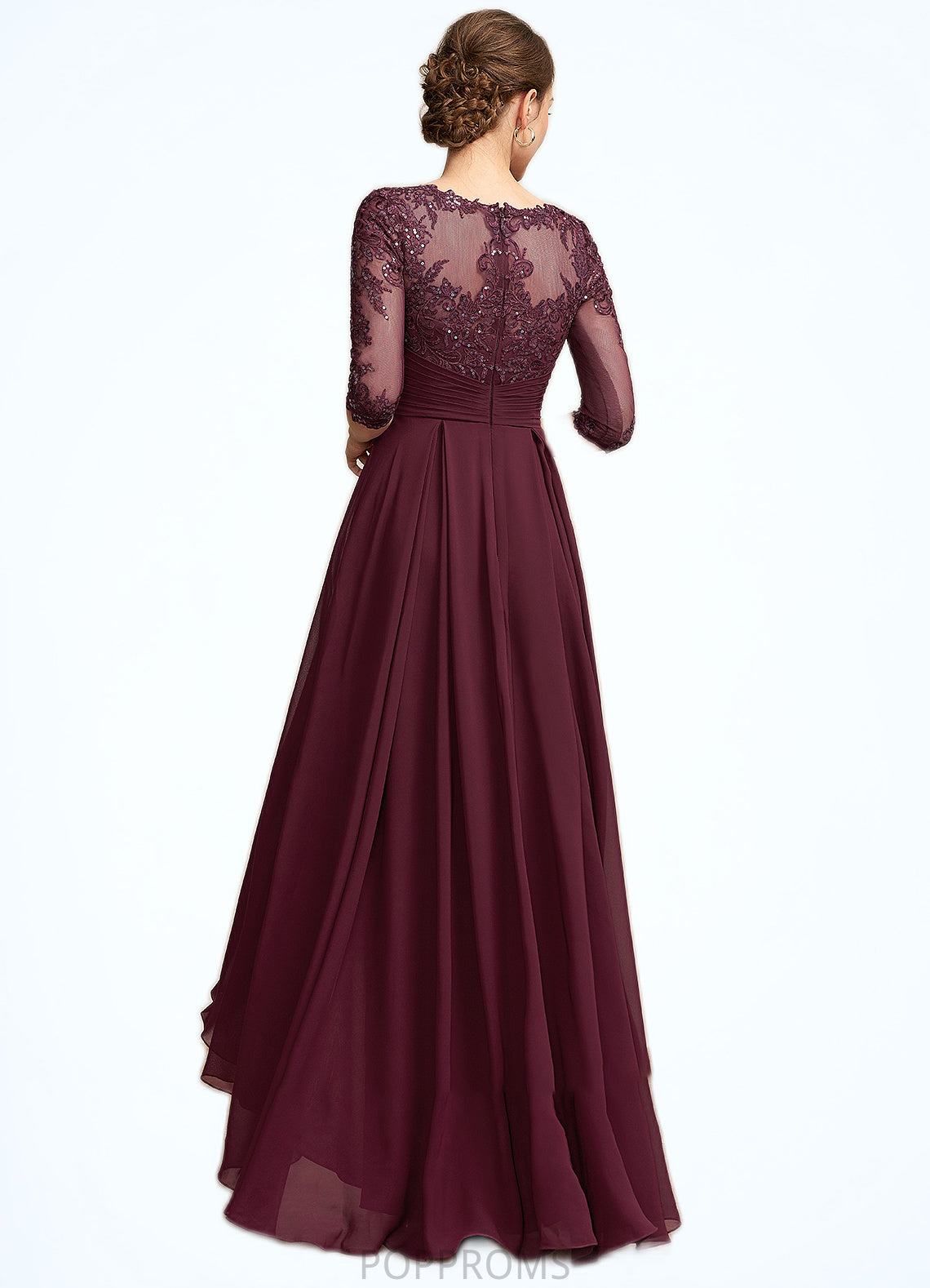 Carlie A-Line Scoop Neck Asymmetrical Chiffon Lace Mother of the Bride Dress With Ruffle Sequins PP6126P0014765