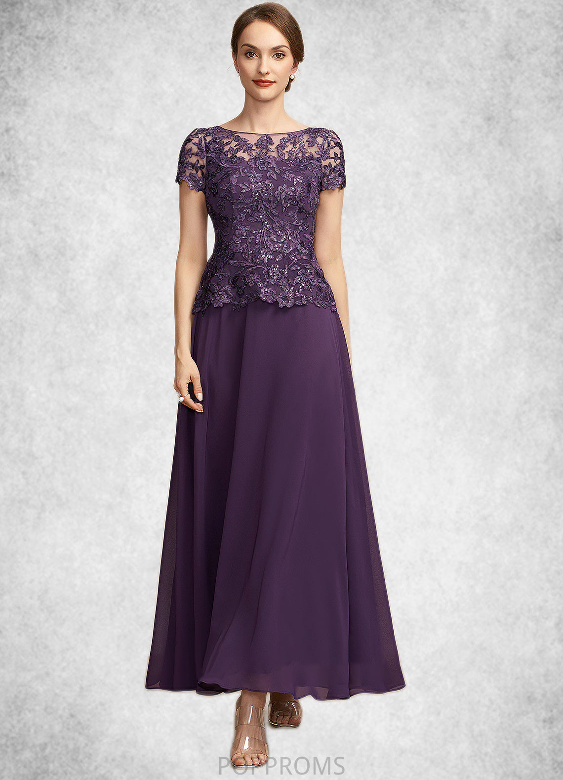 Viola A-Line Scoop Neck Ankle-Length Chiffon Lace Mother of the Bride Dress With Sequins PP6126P0014769