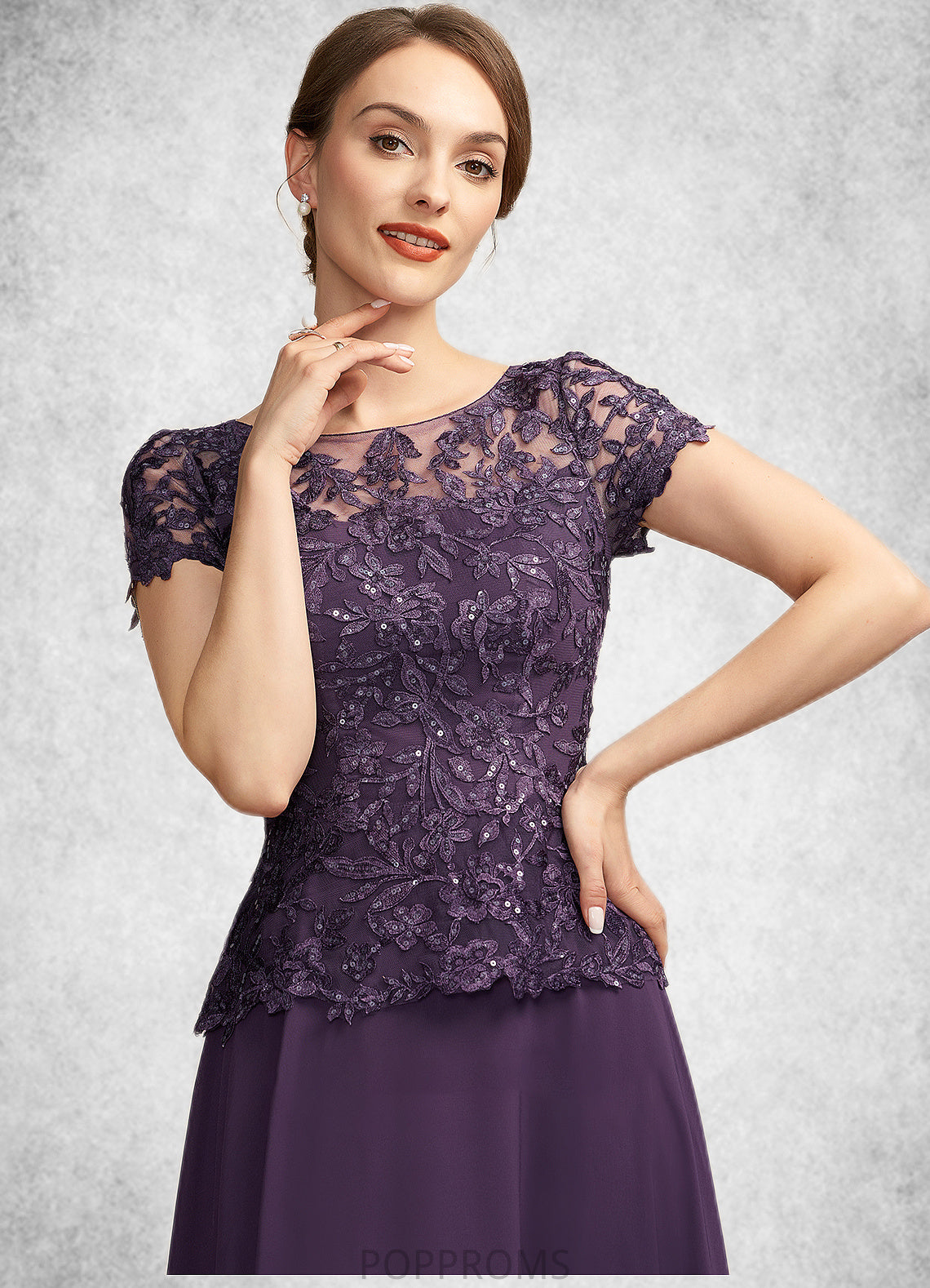 Viola A-Line Scoop Neck Ankle-Length Chiffon Lace Mother of the Bride Dress With Sequins PP6126P0014769