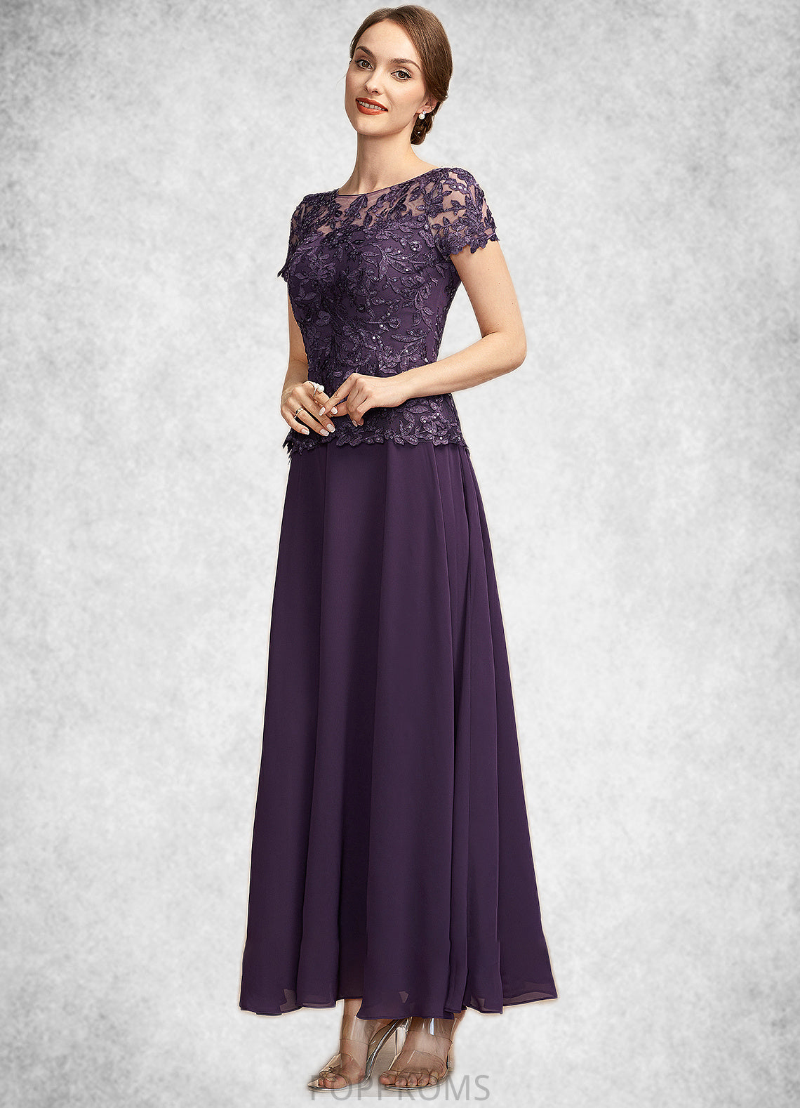 Viola A-Line Scoop Neck Ankle-Length Chiffon Lace Mother of the Bride Dress With Sequins PP6126P0014769