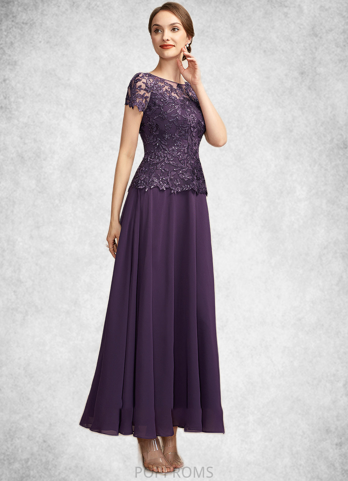 Viola A-Line Scoop Neck Ankle-Length Chiffon Lace Mother of the Bride Dress With Sequins PP6126P0014769