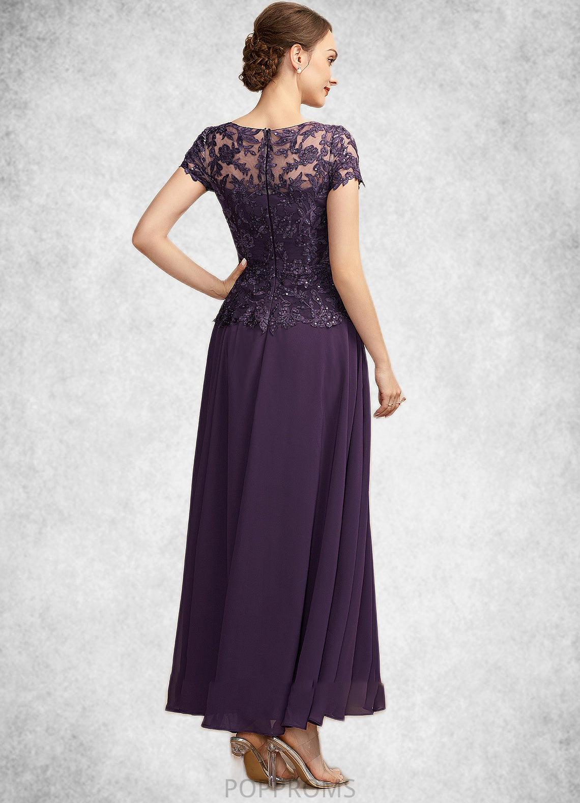 Viola A-Line Scoop Neck Ankle-Length Chiffon Lace Mother of the Bride Dress With Sequins PP6126P0014769