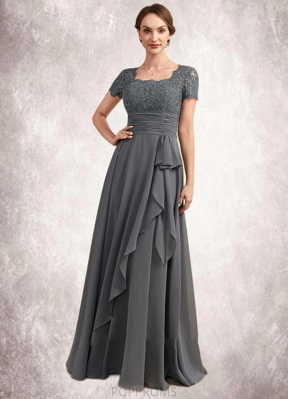 Daisy A-Line Square Neckline Floor-Length Chiffon Lace Mother of the Bride Dress With Ruffle Sequins PP6126P0014770