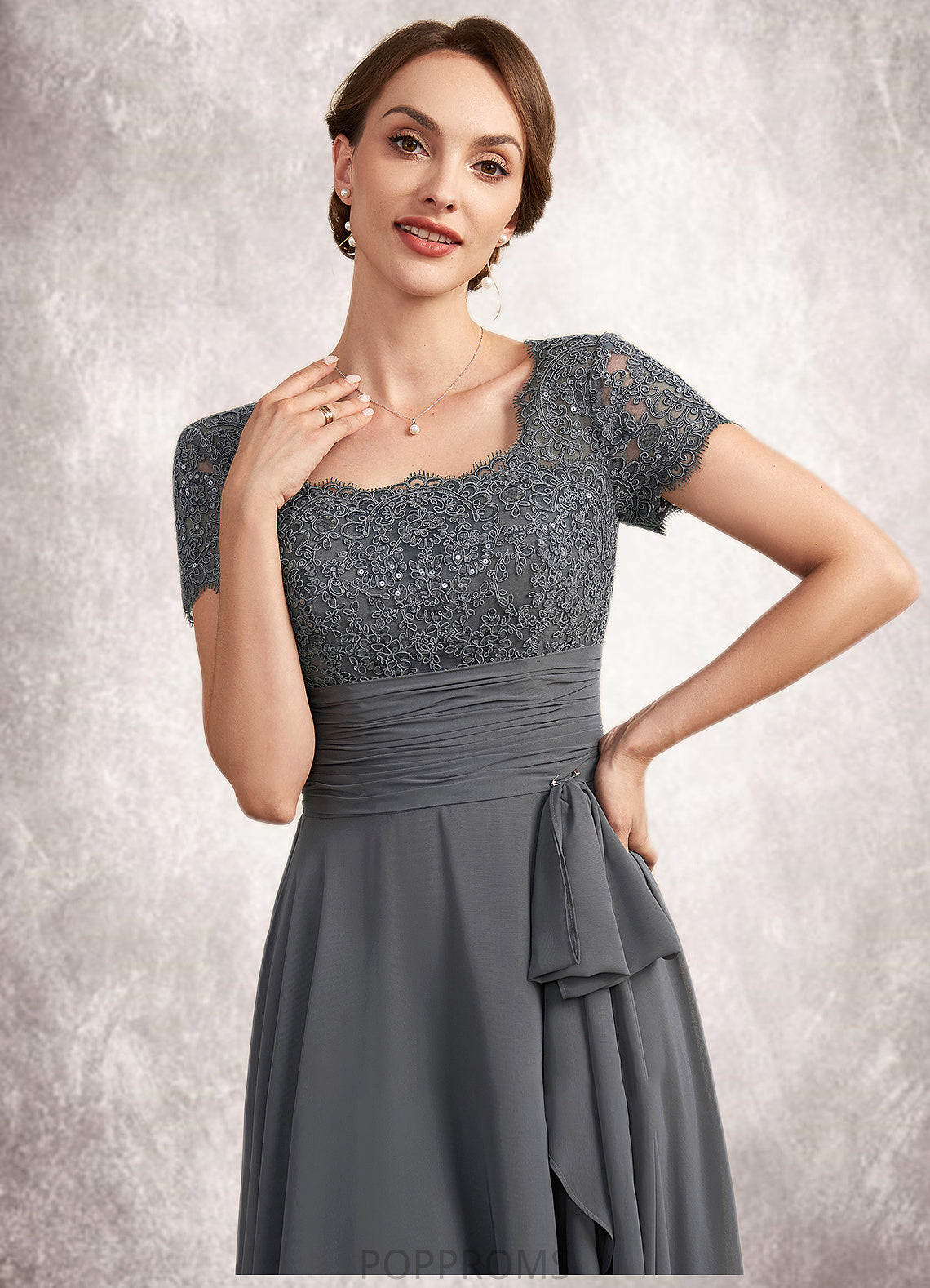 Daisy A-Line Square Neckline Floor-Length Chiffon Lace Mother of the Bride Dress With Ruffle Sequins PP6126P0014770