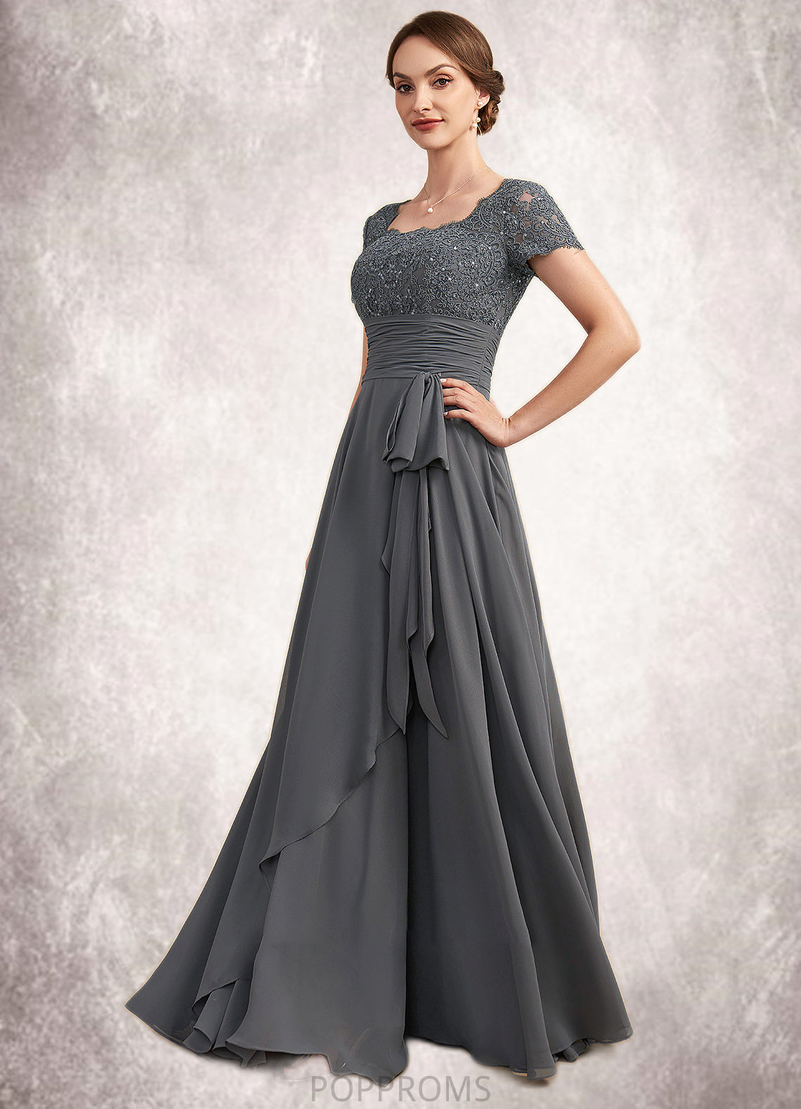 Daisy A-Line Square Neckline Floor-Length Chiffon Lace Mother of the Bride Dress With Ruffle Sequins PP6126P0014770