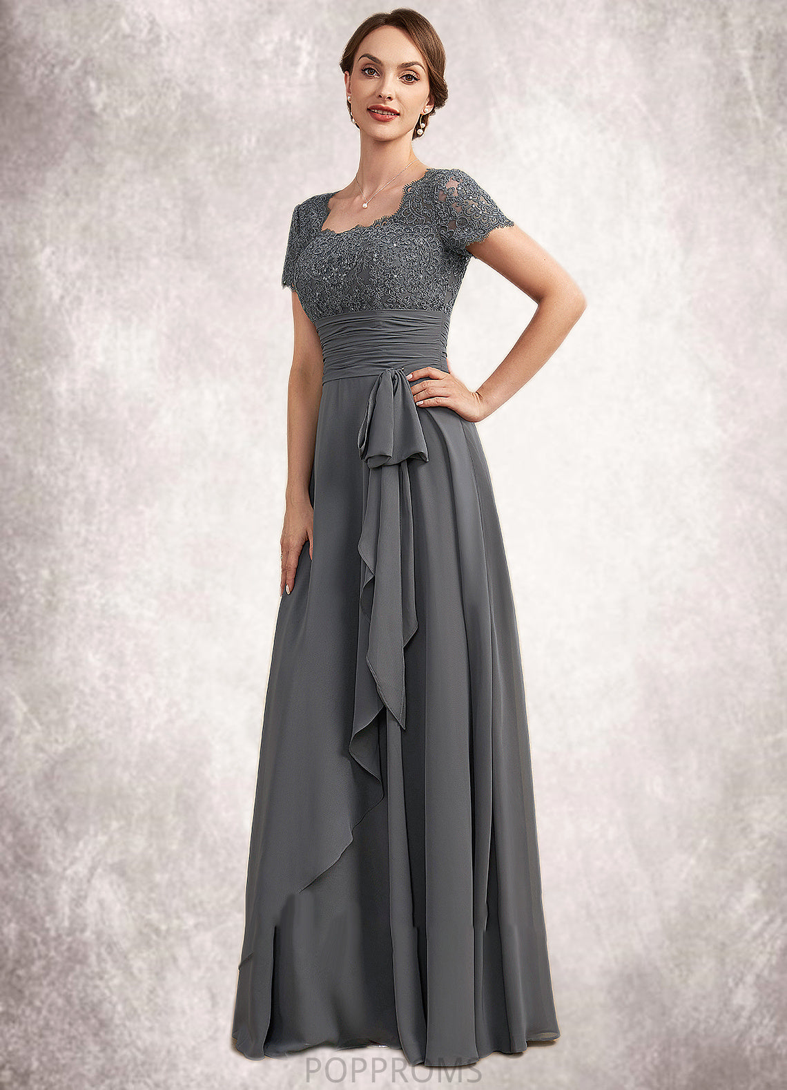 Daisy A-Line Square Neckline Floor-Length Chiffon Lace Mother of the Bride Dress With Ruffle Sequins PP6126P0014770