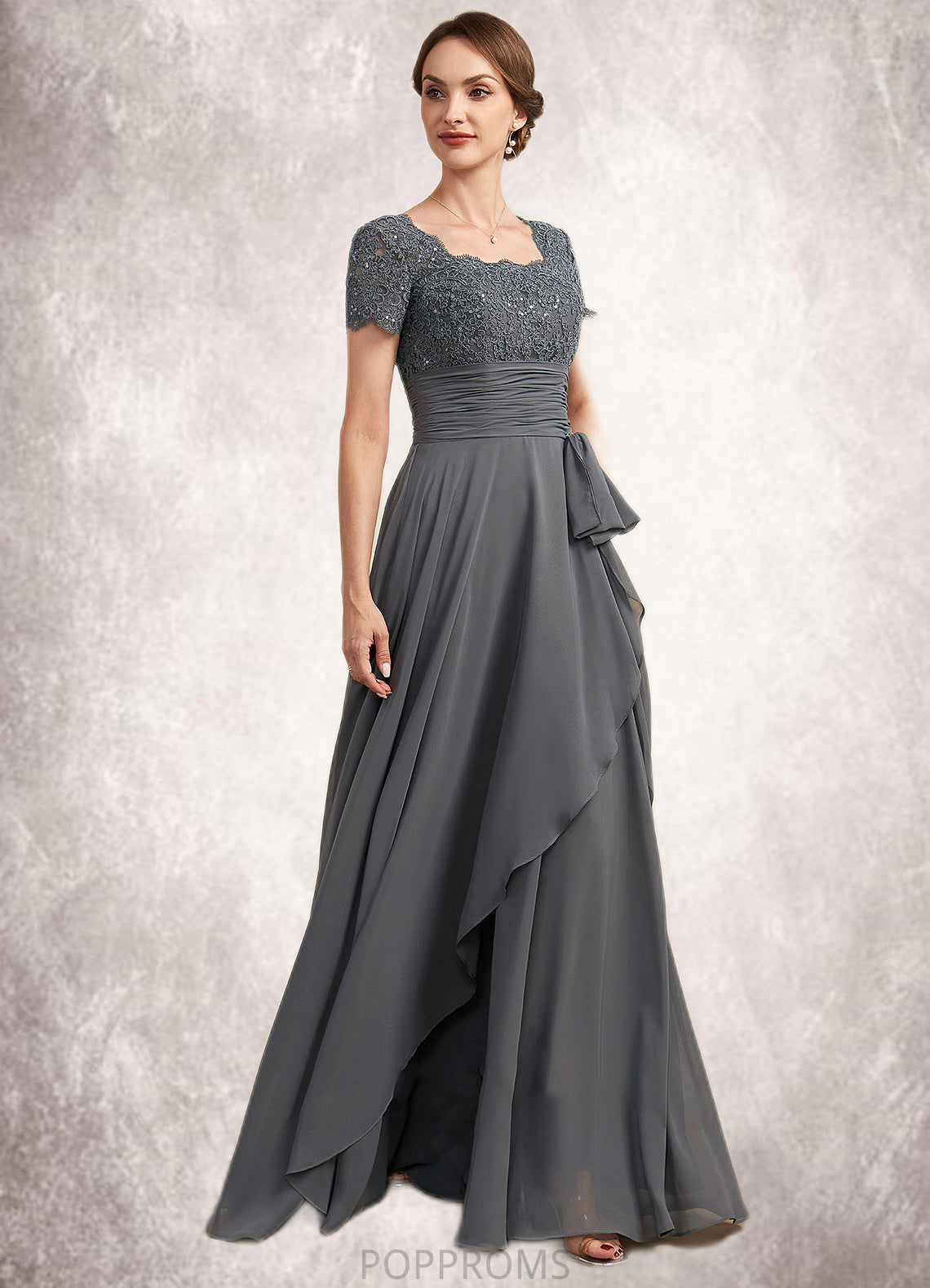 Daisy A-Line Square Neckline Floor-Length Chiffon Lace Mother of the Bride Dress With Ruffle Sequins PP6126P0014770