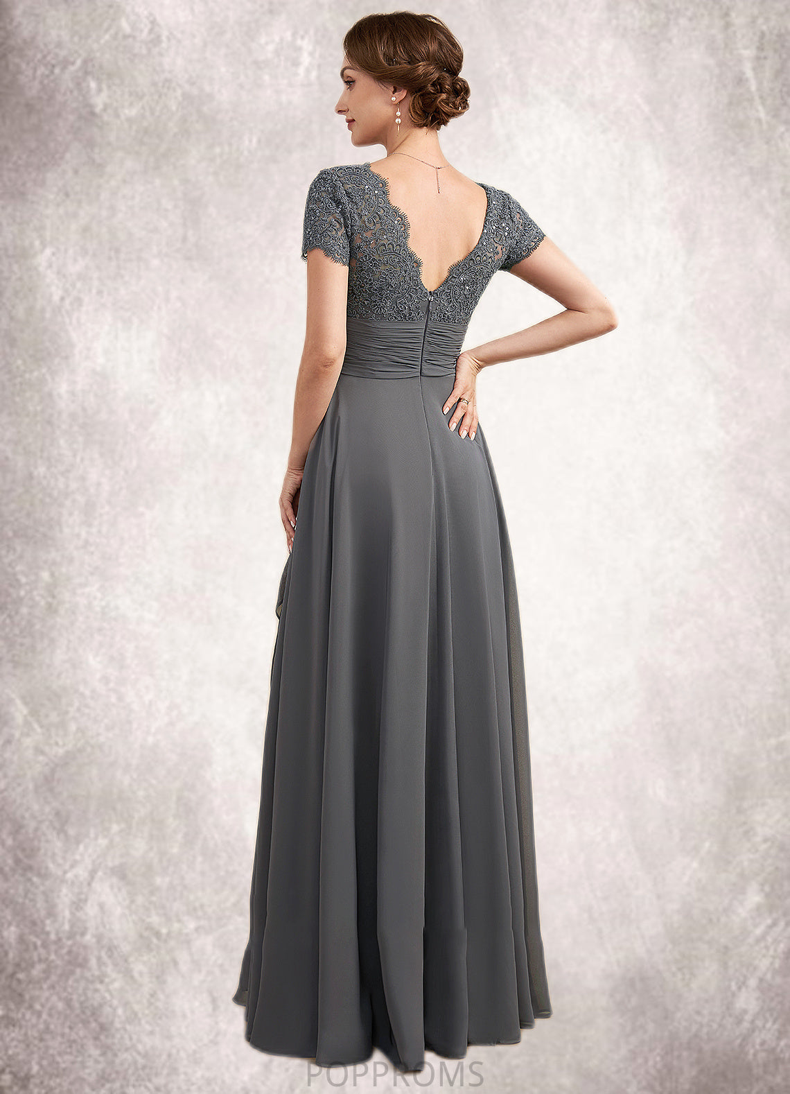 Daisy A-Line Square Neckline Floor-Length Chiffon Lace Mother of the Bride Dress With Ruffle Sequins PP6126P0014770