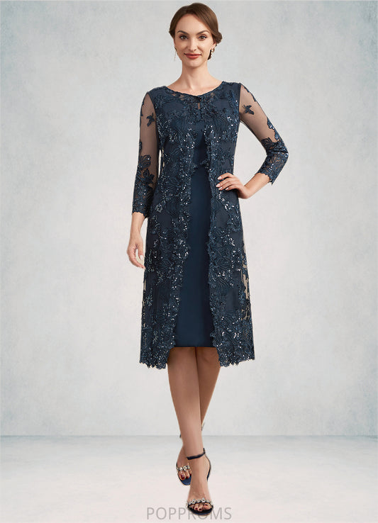 Millie Sheath/Column Scoop Neck Knee-Length Chiffon Lace Mother of the Bride Dress With Sequins PP6126P0014771