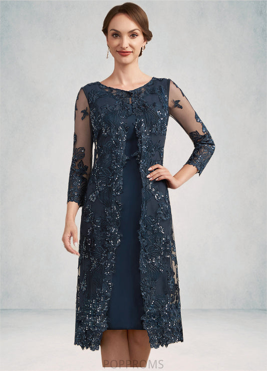 Millie Sheath/Column Scoop Neck Knee-Length Chiffon Lace Mother of the Bride Dress With Sequins PP6126P0014771